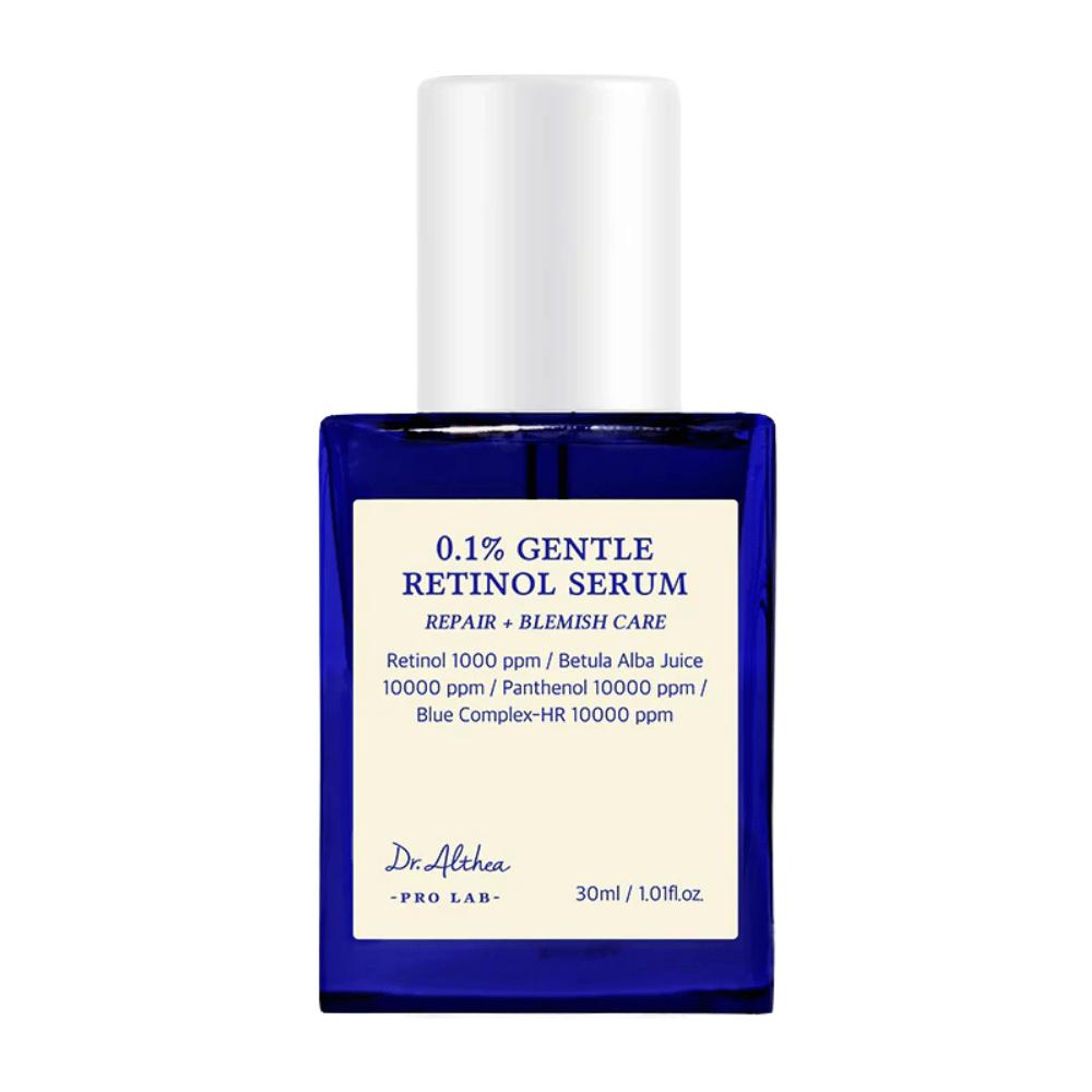 Produktbild av Dr. Althea 0.1% Gentle Retinol Serum – ett milt retinolserum som främjar hudens återhämtning, jämnar ut hudtonen och reducerar orenheter.