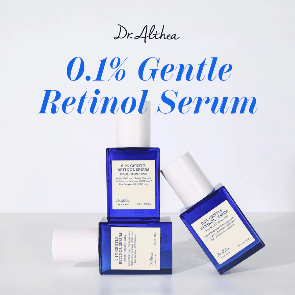 Bild på Dr. Althea 0.1% Gentle Retinol Serum – ett skonsamt men effektivt serum som vårdar huden, minskar rynkor och främjar ungdomlig lyster.
