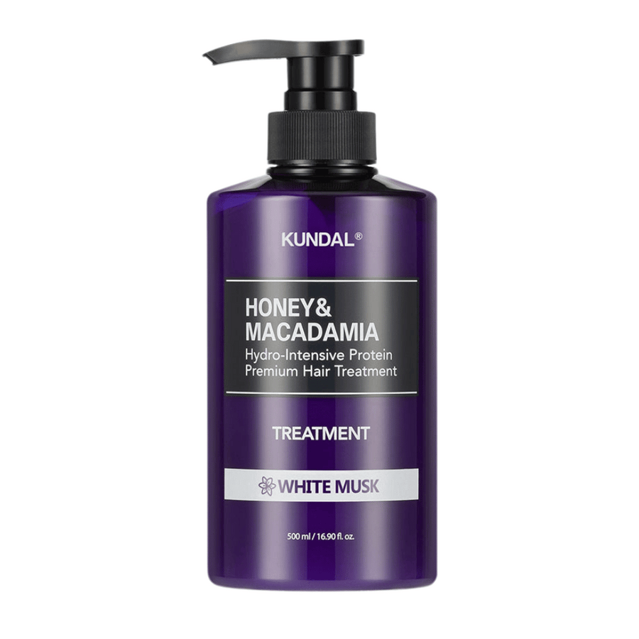 KUNDAL Honey & Macadamia Hydro-Intensive Protein Premium Hair Treatment White Musk i lila pumpflaska, 500 ml.