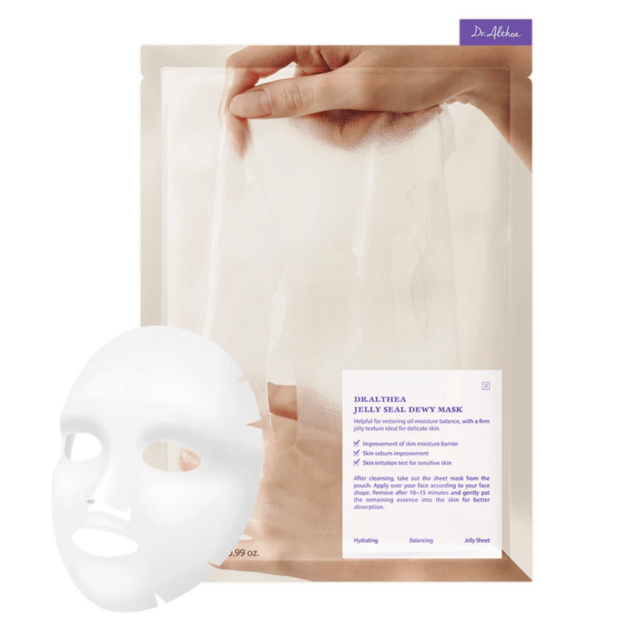 Dr.Althea Jelly Seal Dewy Mask – en återfuktande arkmask med geléliknande textur som stärker hudens fuktbarriär, balanserar talgproduktionen och lugnar känslig hud.