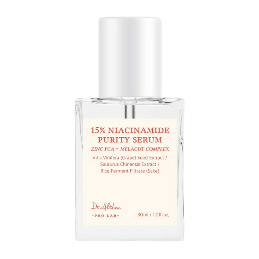 Dr. Althea 15% Niacinamide Purity Serum is an advanced serum that combines 15% niacinamide with Zinc PCA and MELACUT COMPLEX to brighten, reduce pores, and improve skin texture. Perfect for a radiant and even skin tone.