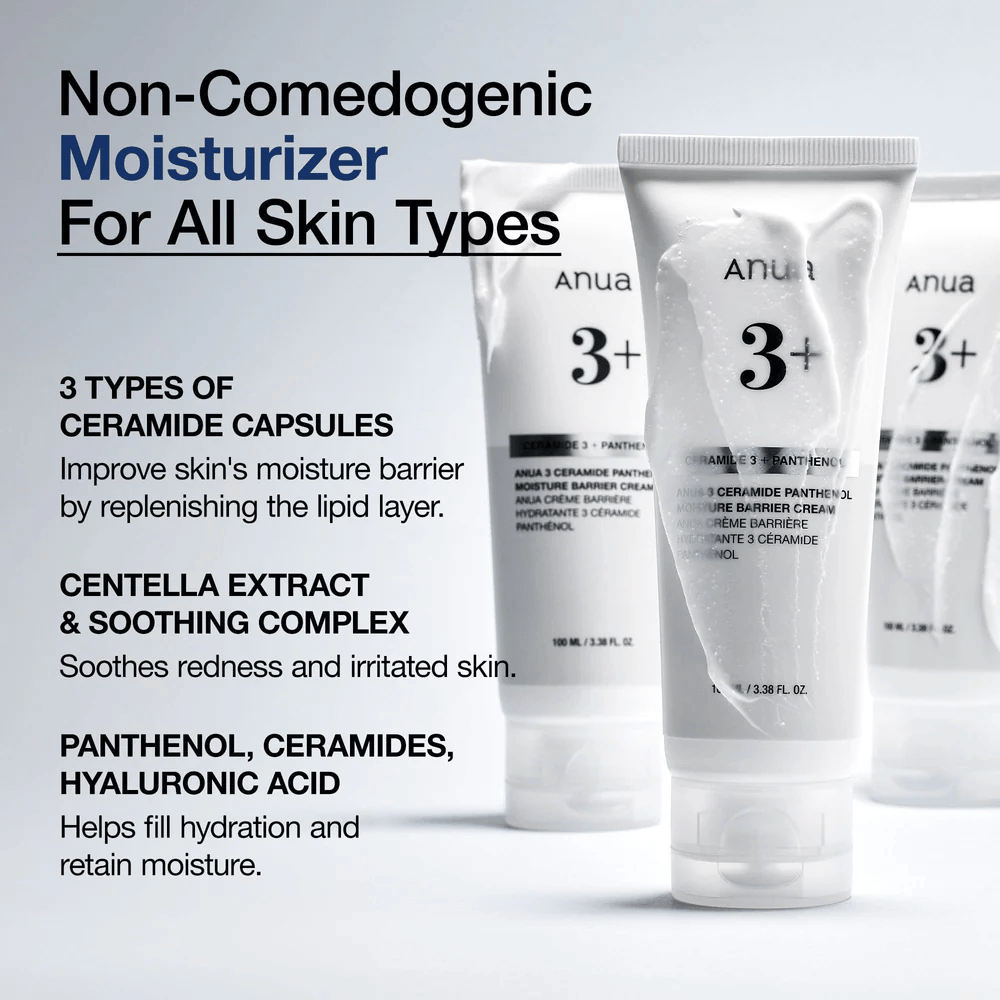 Anua 3 Ceramide Panthenol Cream – moisturizing, soothing, and non-comedogenic cream for all skin types.