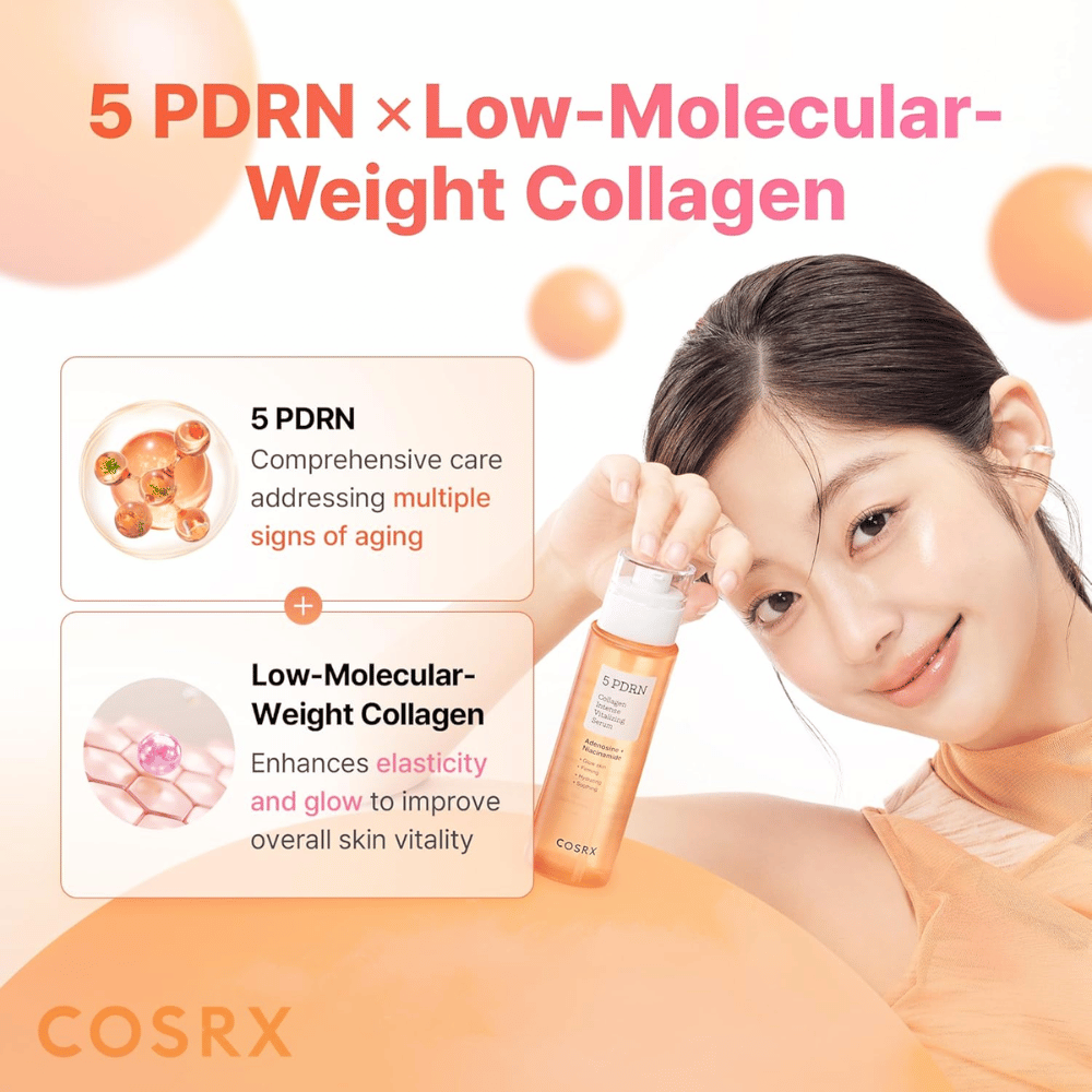 COSRX 5 PDRN Collagen Intense Vitalizing Serum with low molecular weight collagen that gives firmer skin, radiance, and an anti-aging effect