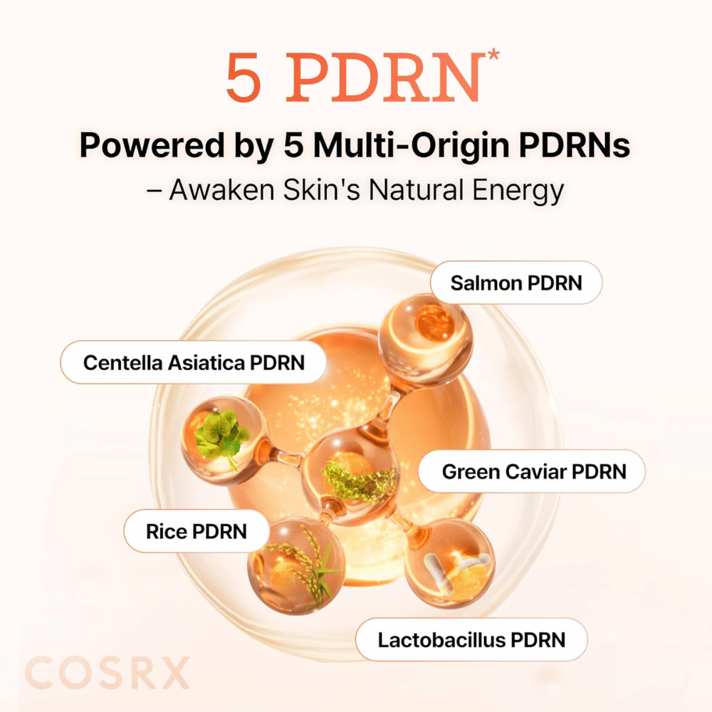 COSRX 5 PDRN serum with multi-origin PDRN from salmon, centella asiatica, rice, and probiotics that strengthens the skin and improves elasticity