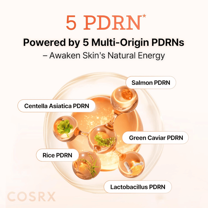 COSRX 5 PDRN serum with multi-origin PDRN from salmon, centella asiatica, rice, and probiotics that strengthens the skin and improves elasticity