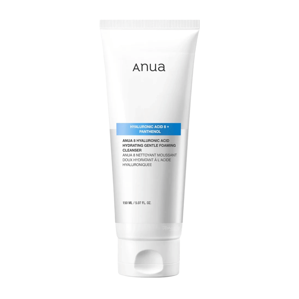 Anua 8 Hyaluronic Acid Hydrating Gentle Foaming Cleanser is a gentle cleansing cream that combines eight types of hyaluronic acid and panthenol to provide intense moisture and protect the skin's barrier. It produces a soft and rich foam that effectively removes dirt and makeup without drying out the skin.