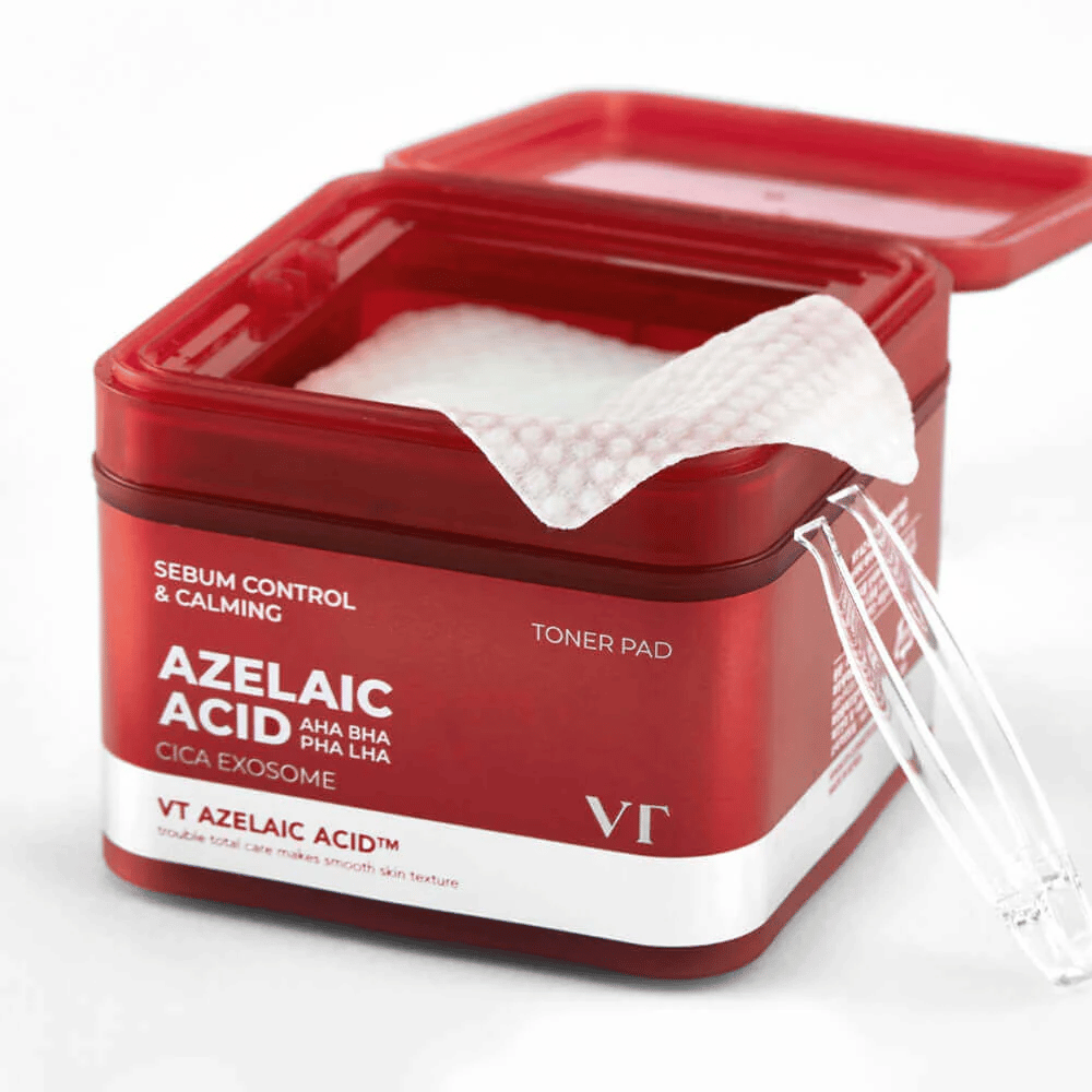 Open jar with VT Azelaic Acid Toner Pad and tweezers – for easy and hygienic use.