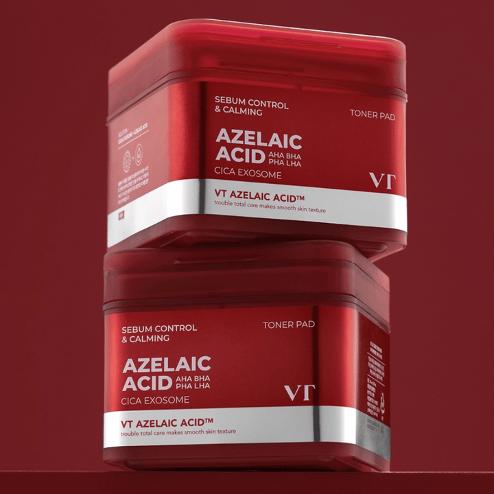 Two jars of VT Azelaic Acid Toner Pad – effective sebum control and skin-soothing care with Cica Exosome.