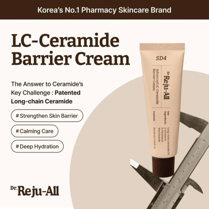 Dr. Reju-All Advanced LC-Ceramide Barrier Cream from Korea – barrier cream with patented long-chain ceramides for deep hydration, soothing care, and protection against external irritation.