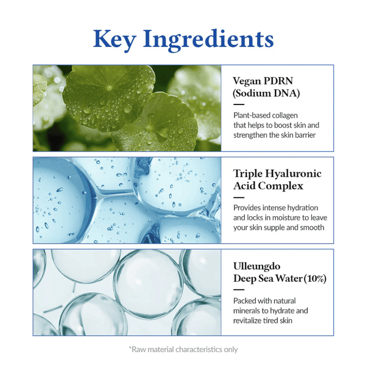 Key ingredients in Dr. Althea Aqua Marine Jelly Mist with vegan PDRN, hyaluronic acid, and deep sea water