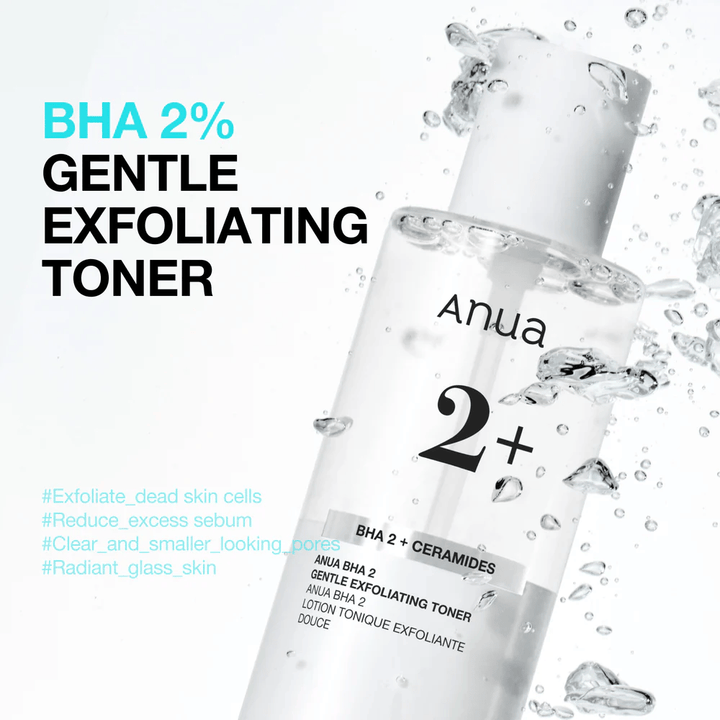 Anua BHA 2% Gentle Exfoliating Toner with ceramides – gentle BHA toner that reduces clogged pores and excess sebum