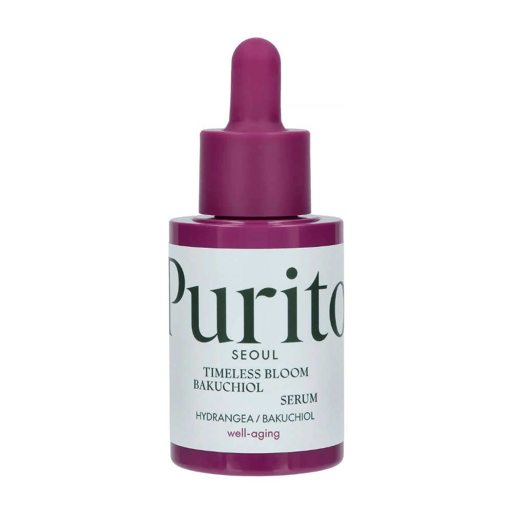 Purito Timeless Bloom Bakuchiol Serum is a perfect well-aging product that combines hydrangea and bakuchiol to improve skin elasticity and reduce visible lines. Gentle and effective for all skin types, without causing irritation.