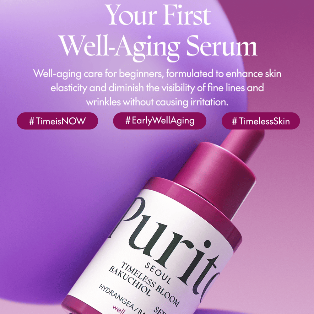 Purito Timeless Bloom Bakuchiol Serum is your first introduction to well-aging care. Perfect for beginners, it improves skin elasticity and reduces the visibility of fine lines without irritation. Experience timeless beauty with a gentle and effective formula.