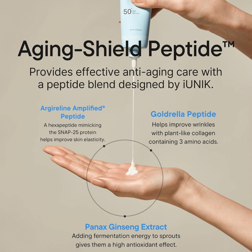 iUNIK Beta-Glucan Barrier Sunscreen SPF50+ PA++++ with peptides and beta-glucan for hydration and anti-aging