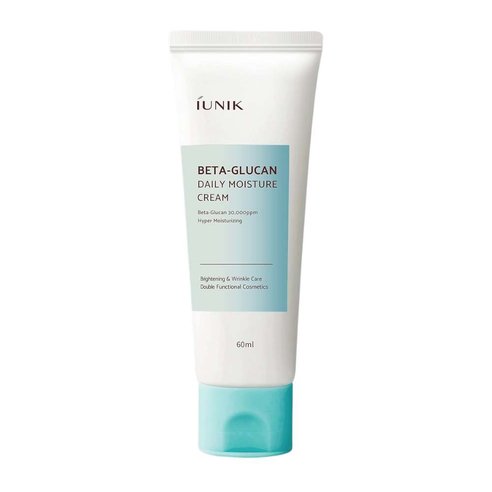 Cut-out product image of iUNIK Beta-Glucan Daily Moisture Cream 60 ml. The tube design and product name are clearly shown against a neutral background, providing a clean and professional product presentation.