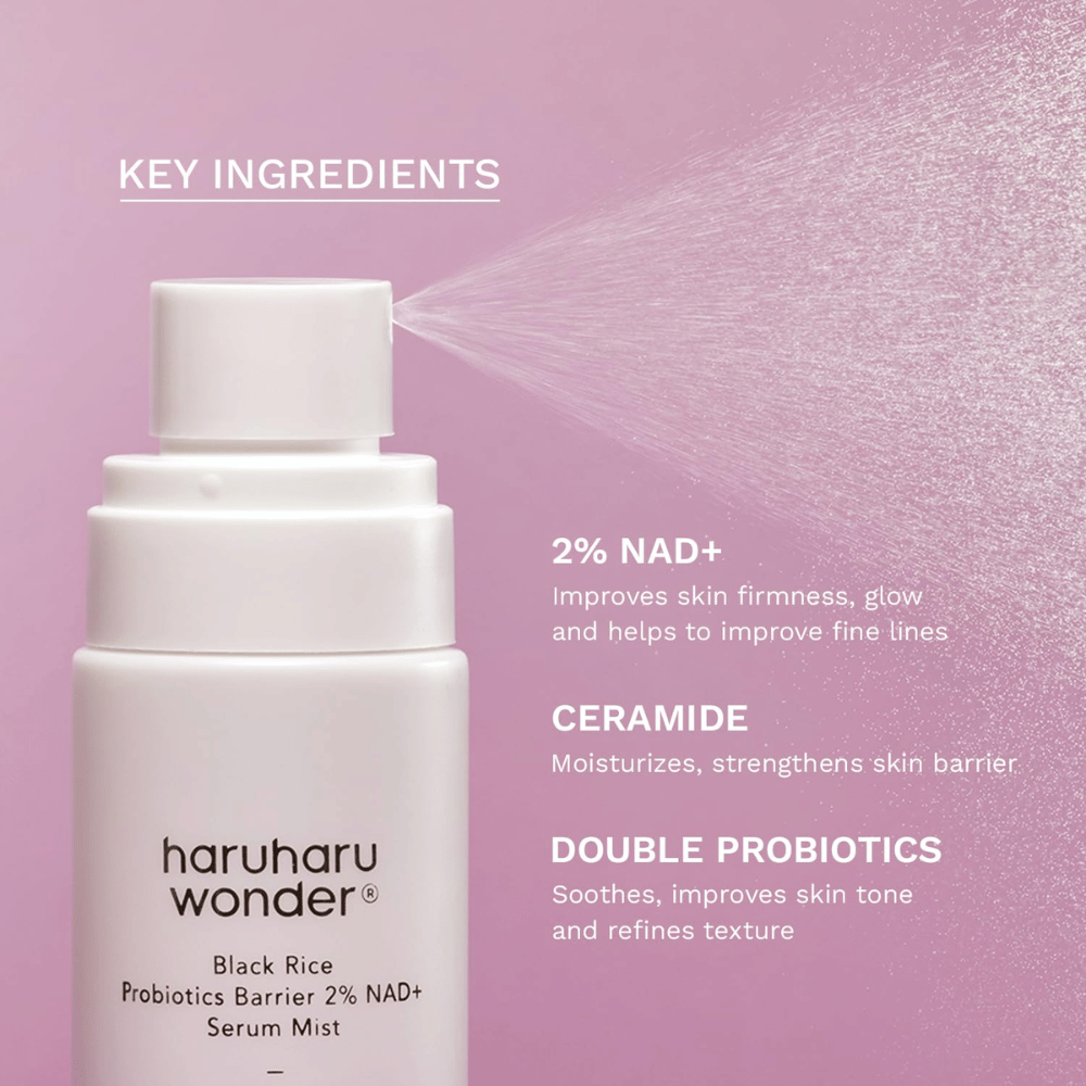 Haruharu Wonder Black Rice Probiotics Barrier 2% NAD+ Serum Mist with NAD+, ceramides, and probiotics