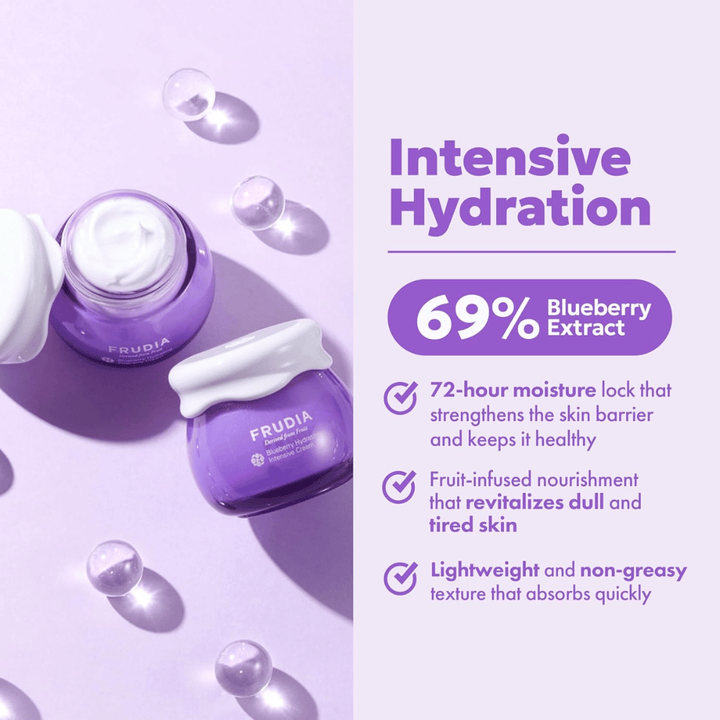 FRUDIA Blueberry Hydrating Intensive Cream with intensive hydration, 69% blueberry extract and creamy texture for dry and moisture-lacking skin