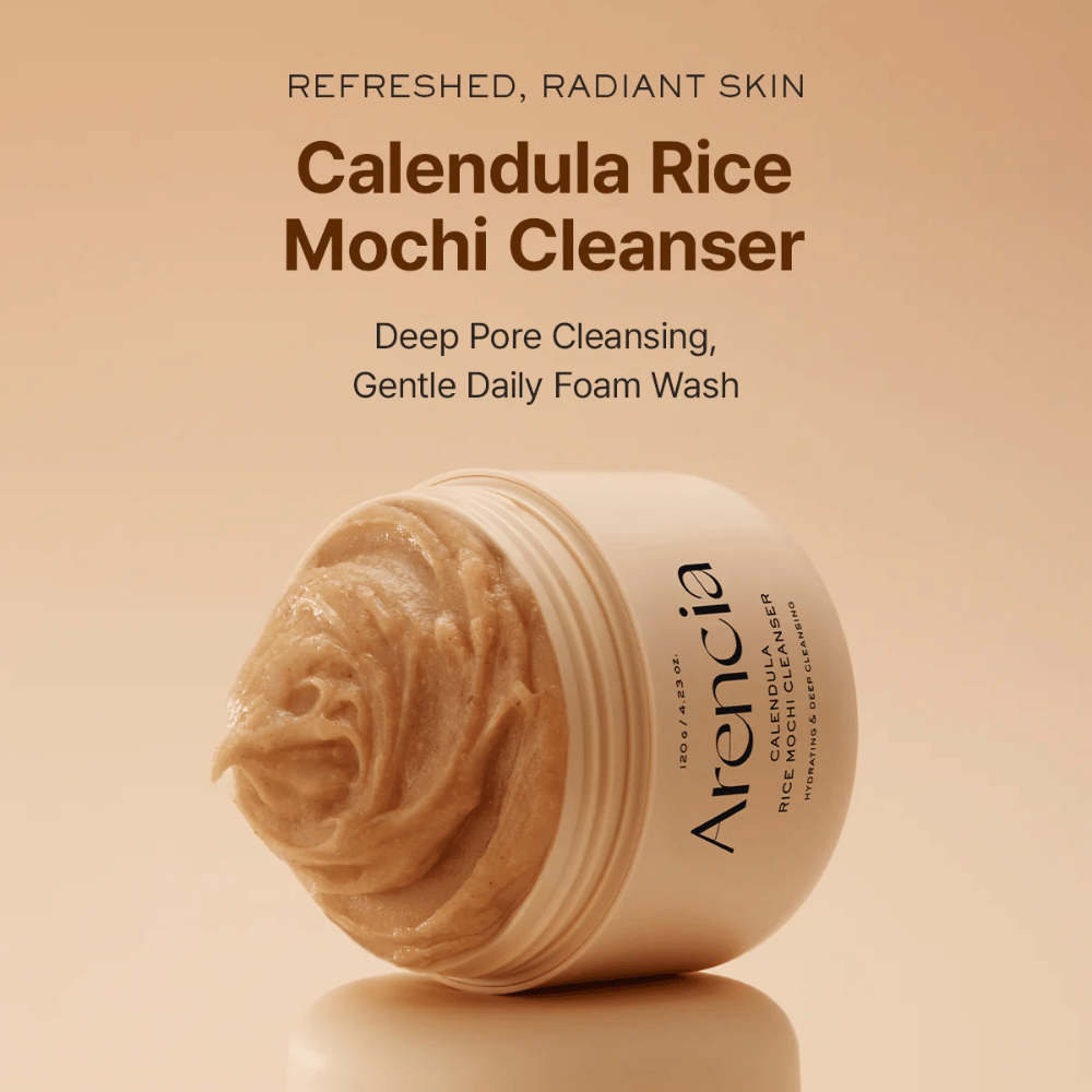Arencia Calendula Rice Mochi Cleanser 120 g – moisturizing Korean cleanser with rice and calendula that leaves the skin soft, clear, and balanced.