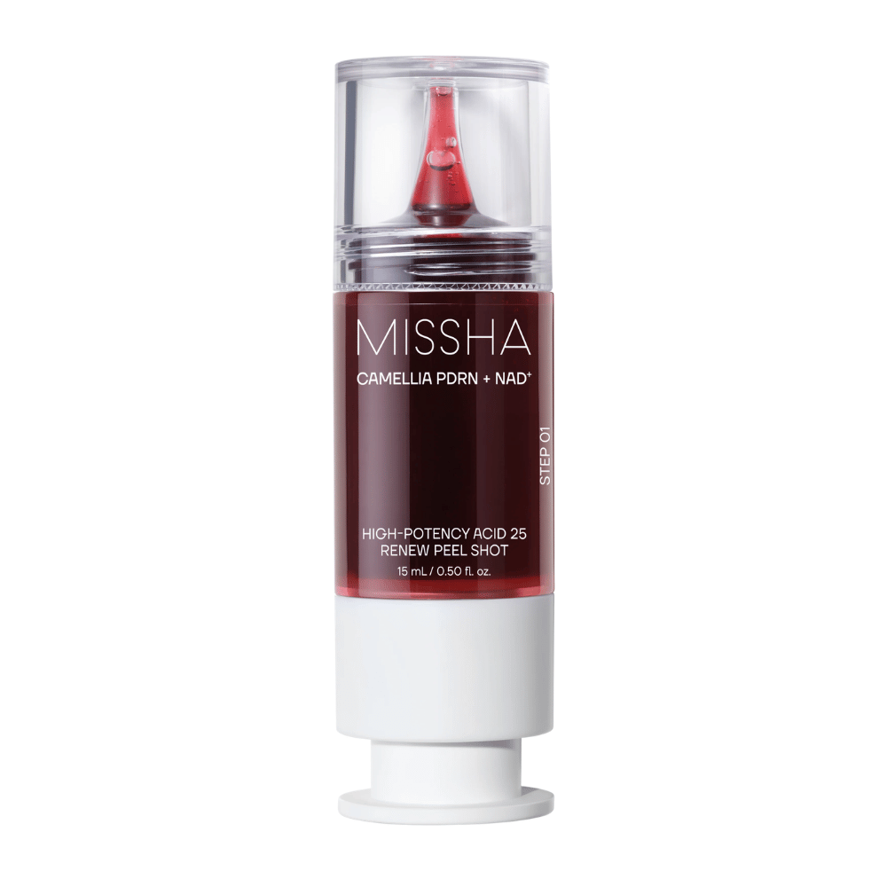 6. MISSHA Camellia PDRN NAD+ High-Potency Acid 25 Renew Peel Shot 15 ml – exfoliating exfoliator in red and white packaging