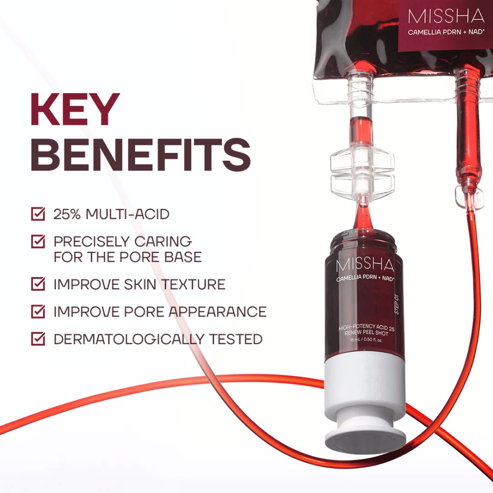 3. MISSHA Camellia PDRN NAD+ High-Potency Acid 25 Renew Peel Shot – exfoliating facial treatment for more even skin texture and less visible pores