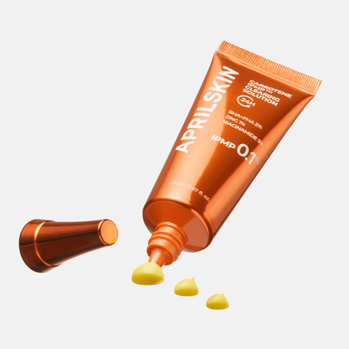 APRILSKIN Carrotene IPMP Clearing Solution spot treatment for pimples and impure skin, concentrated formula with IPMP 0.1% and exfoliating acids