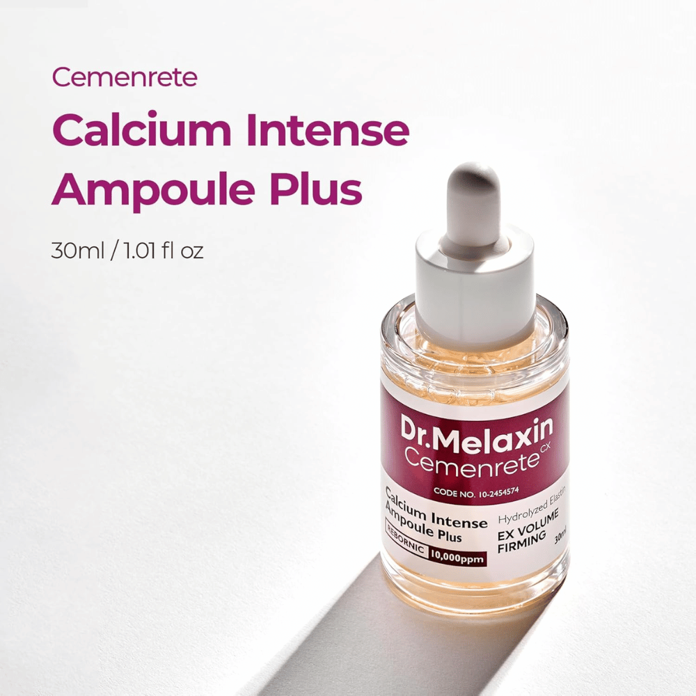 Dr. Melaxin Cemenrete Calcium Intense Ampoule Plus 30 ml, an intensive ampoule for firmness and volume with hydrolyzed elastin and REBORNIC complex.