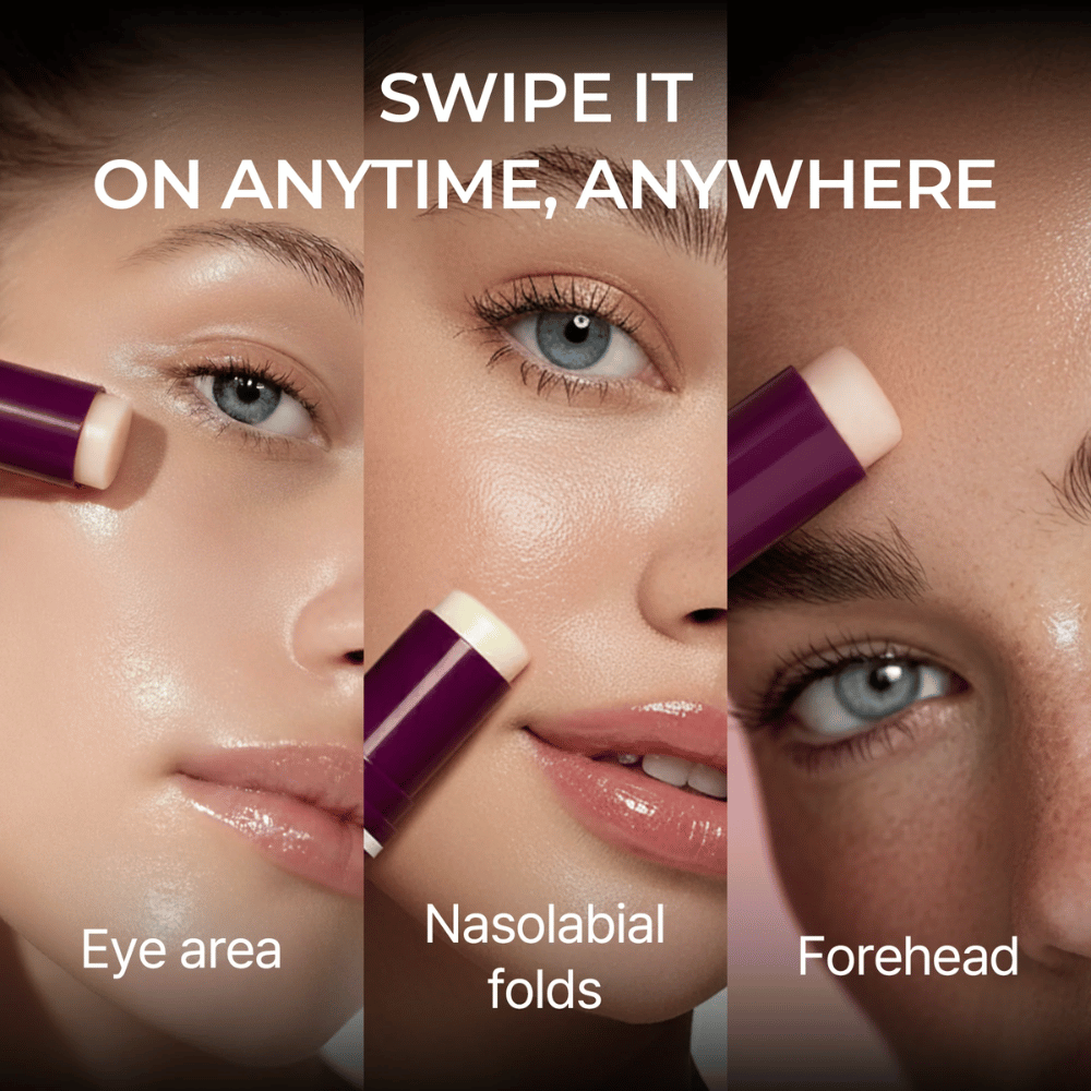 Dr. Melaxin Calcium Volume Multi Balm is applied to the eye area, nasolabial folds, and forehead for a tightening and volumizing effect.