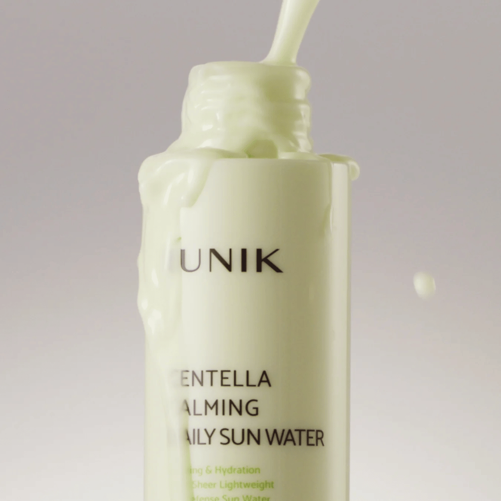 3. iUNIK Centella Calming Daily Sun Water – close-up of the light, creamy texture of a soothing and moisturizing sunscreen
