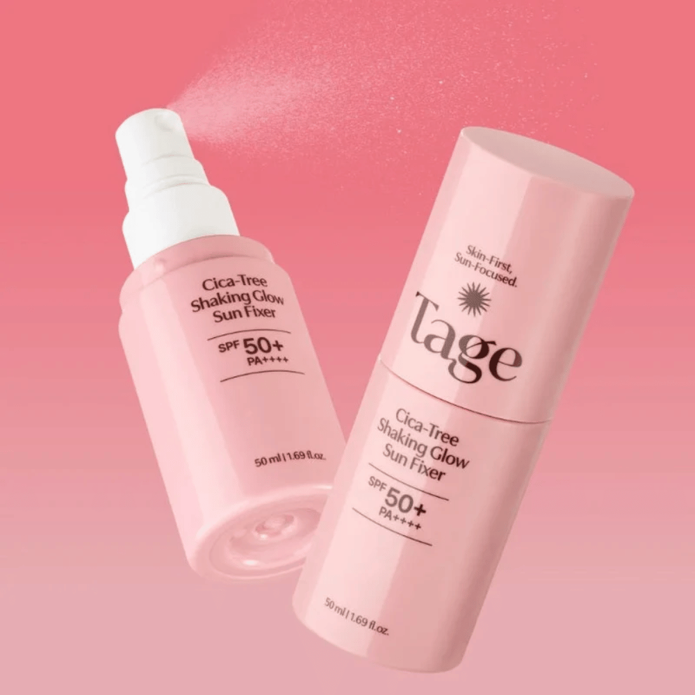 TAGE Cica-Tree Shaking Glow Sun Fixer SPF50+ PA++++ – moisturizing sunscreen spray with glow