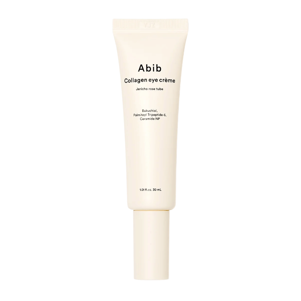 Product image of Abib Collagen Eye Crème – Jericho Rose Tube 30 ml. Contains bakuchiol, tripeptides, and ceramides for firmer skin.