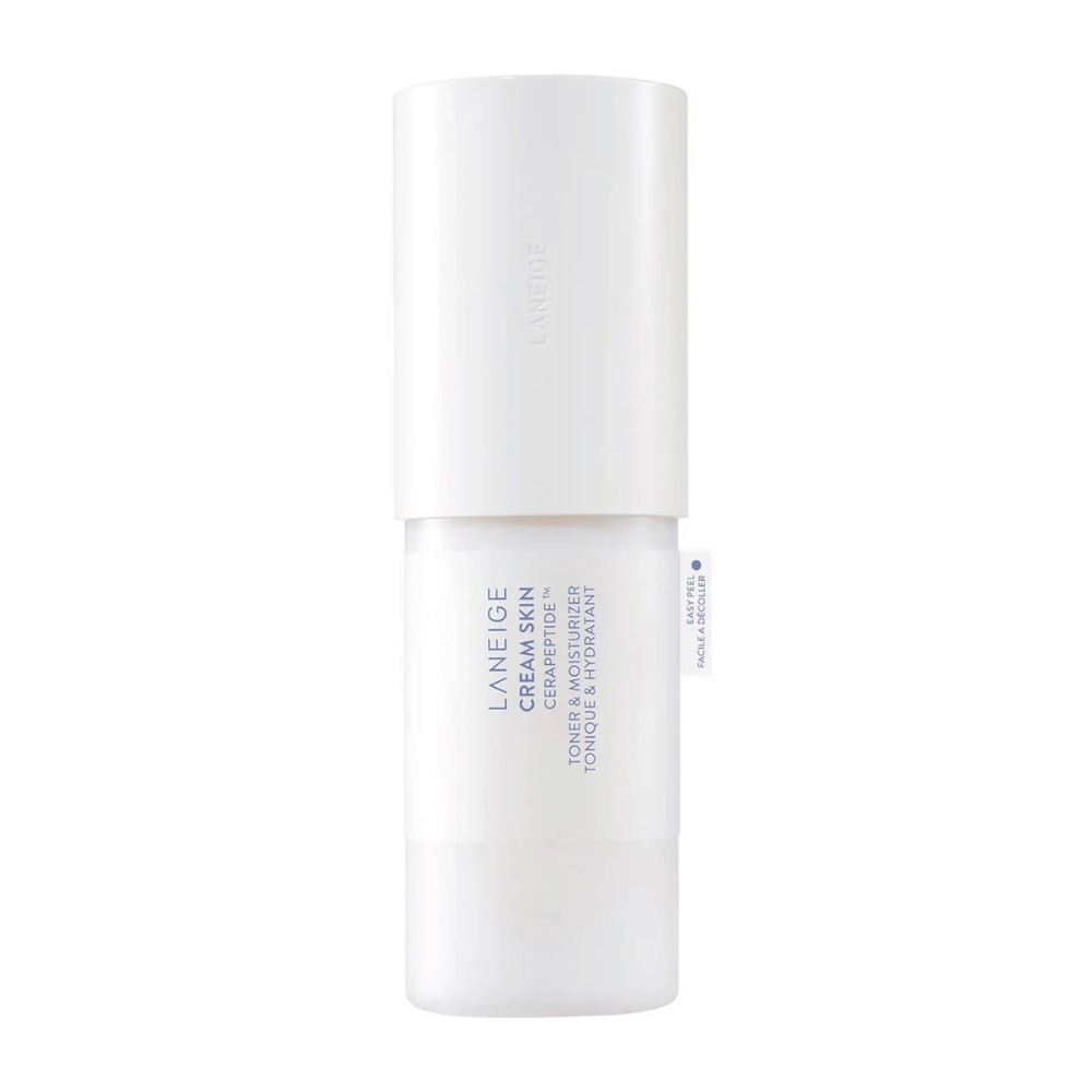 Laneige Cream Skin Cerapeptide Refiner in a white bottle with a pump. The product combines toner and moisturizer, designed to hydrate and tone the skin.