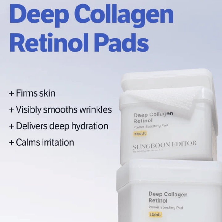 Korean retinol pads with collagen that help reduce wrinkles, strengthen the skin, and improve the skin's texture
