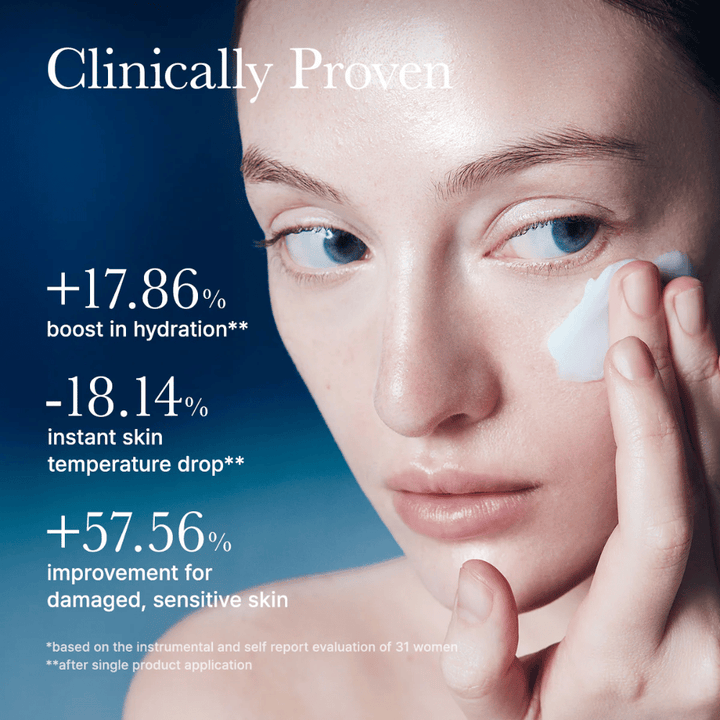 Clinically tested Arencia Deep Water Surge Soothing Cream that improves skin hydration, lowers skin temperature, and strengthens sensitive skin after application.