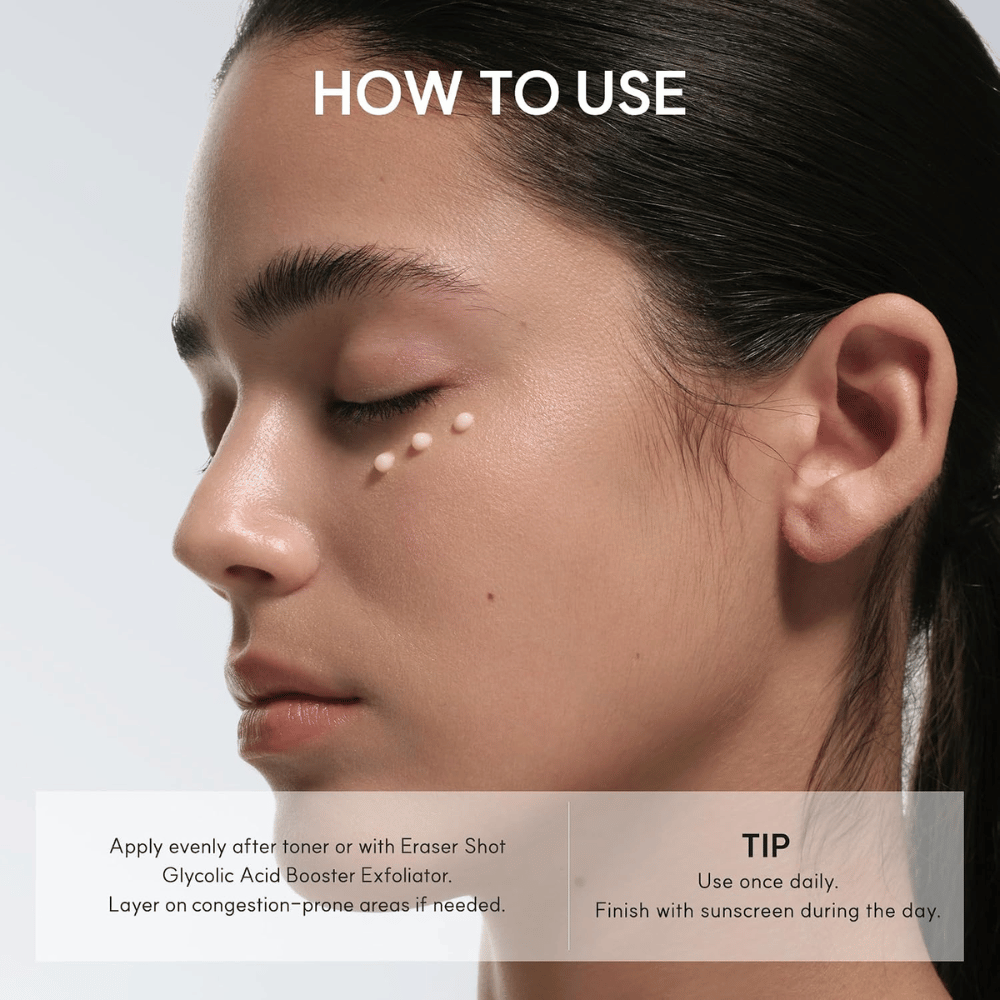 Arencia Eraser Shot Glycolic Acid Booster – application of exfoliating face cream with glycolic acid
