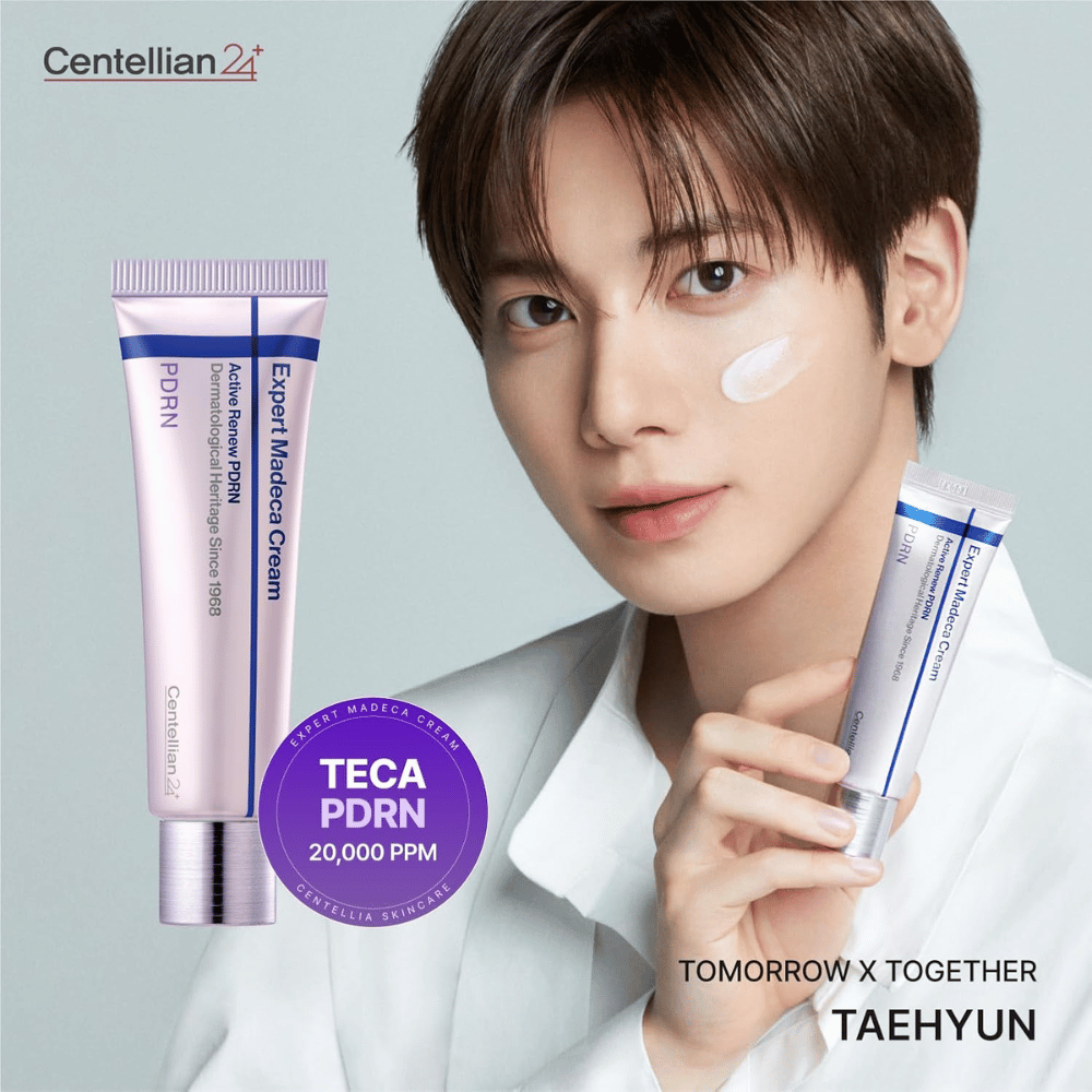 Centellian24 Expert Madeca Cream Active Renew PDRN applied to the skin, moisturizing face cream with PDRN that strengthens the skin barrier and improves elasticity