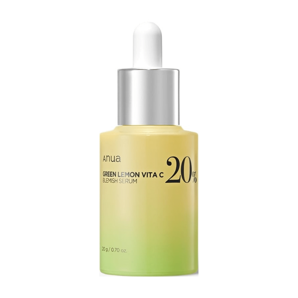 Bottle with ANUA Green Lemon Vita C Blemish Serum, containing 20% vitamin C.