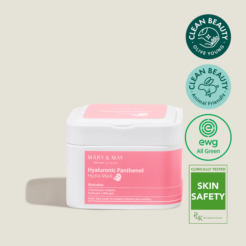 Mary & May Hyaluronic Panthenol Hydra Mask – moisturizing Sheet mask with 6 hyaluronic acids and panthenol, vegan and clean beauty