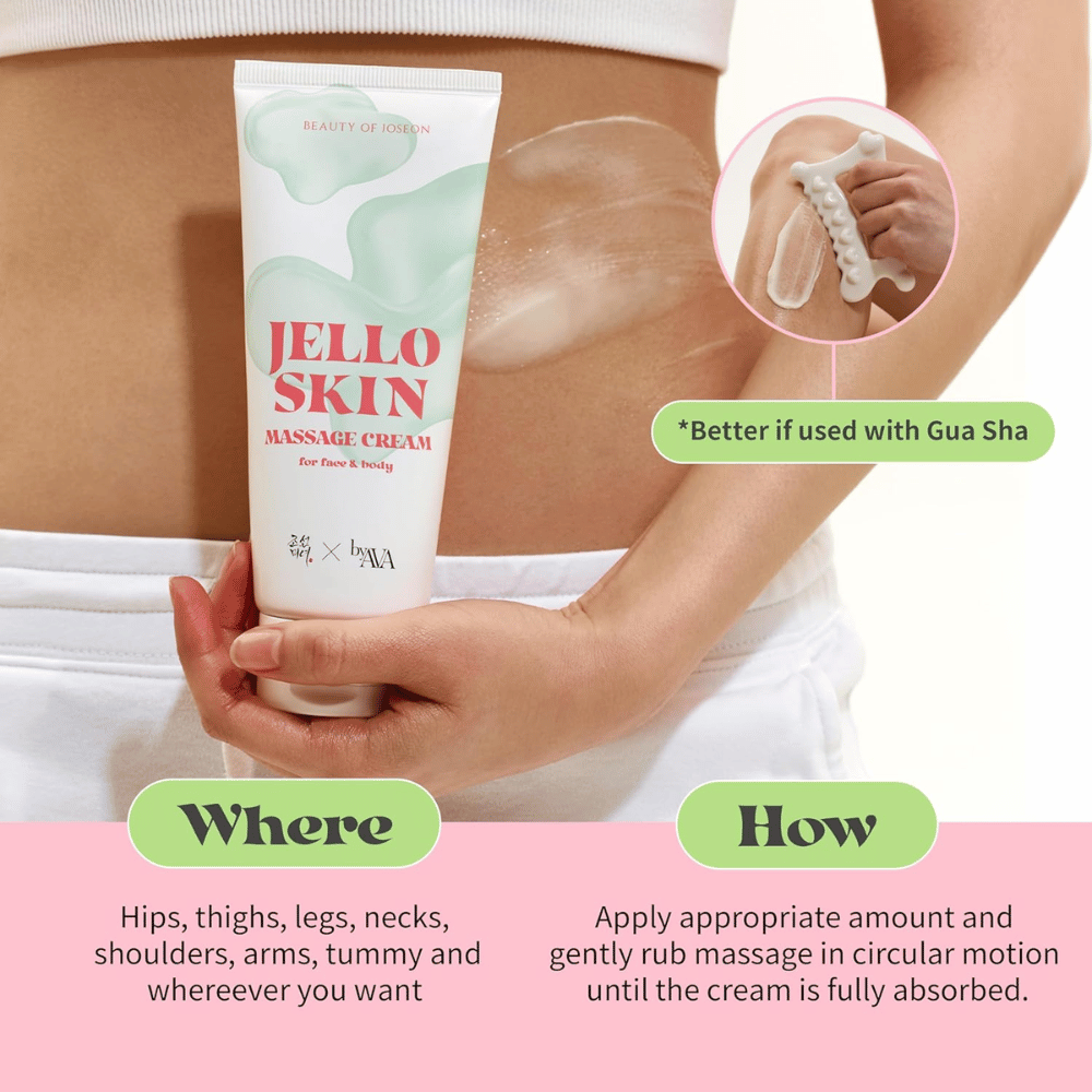Beauty of Joseon Jello Skin Massage Cream is used on the stomach and body for a moisturizing massage with soft and pleasant glide.