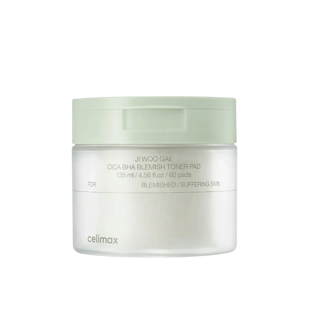 Product image of Celimax Ji Woo Gae Cica BHA Blemish Toner Pad 135 ml with 60 pads for sensitive and acne-prone skin.