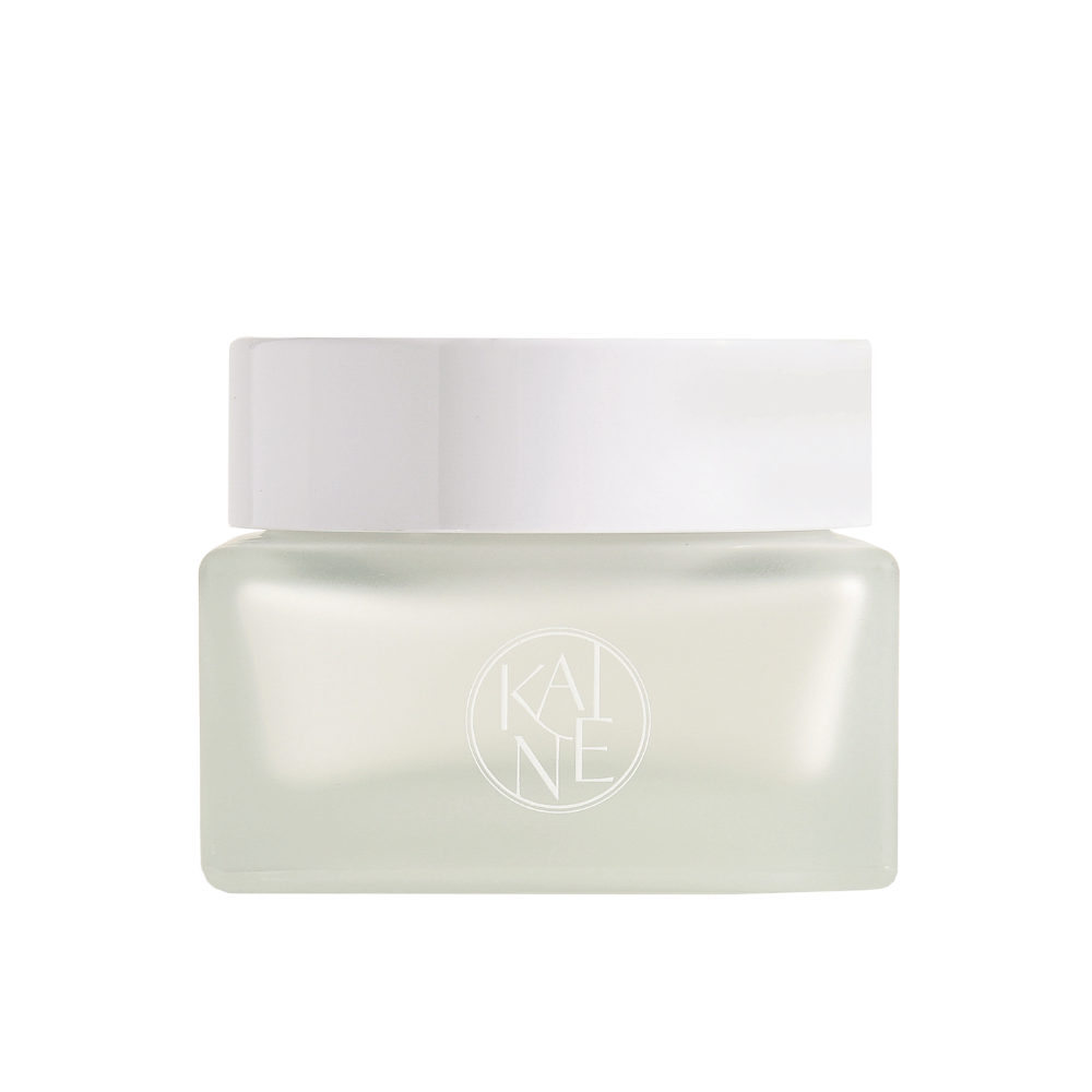 A white jar with KAINE Vegan Collagen Youth Cream 50 ml with a white lid that promotes anti-aging and hydration.