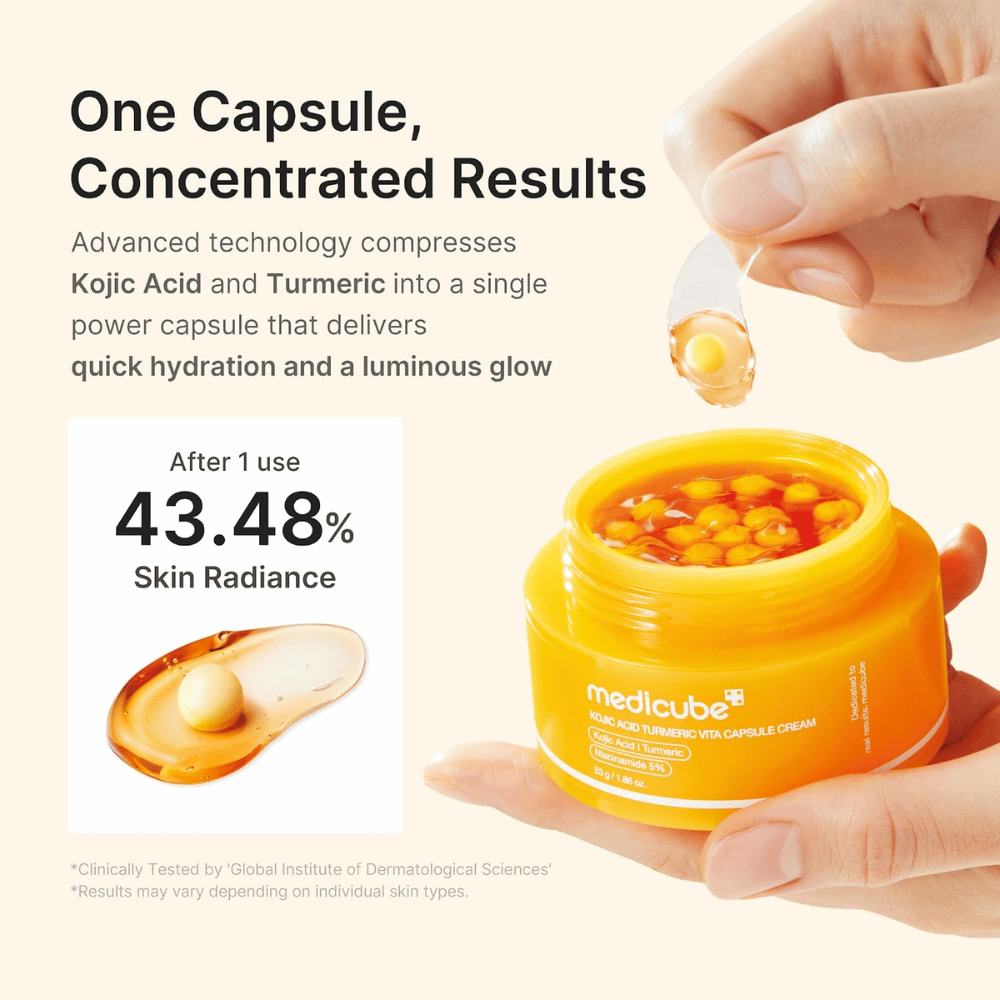 1. Medicube Kojic Acid Turmeric Vita Capsule Cream – face cream with concentrated capsules for hydration and increased radiance