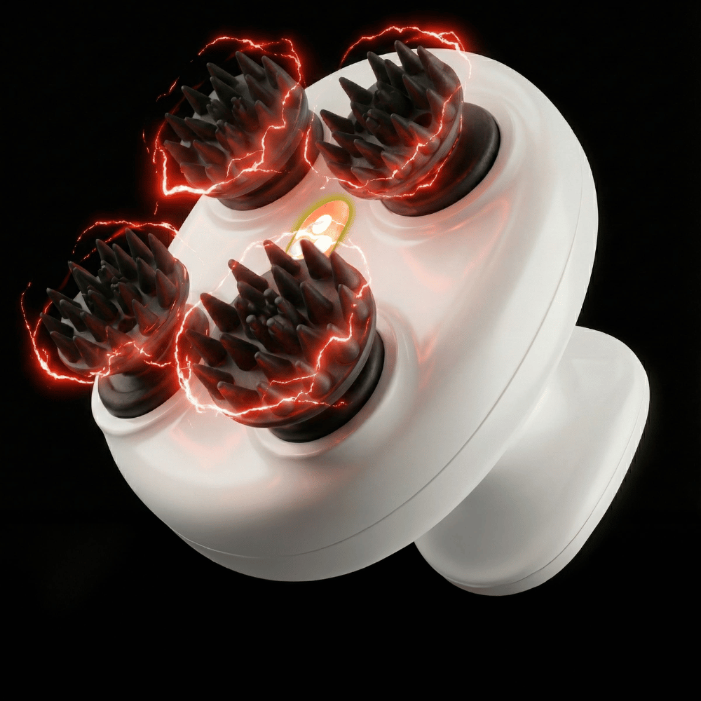 Product image of Beaund Lift Head Spa on a white background. The cordless massager is clearly shown with its modern design and four massaging silicone heads.
