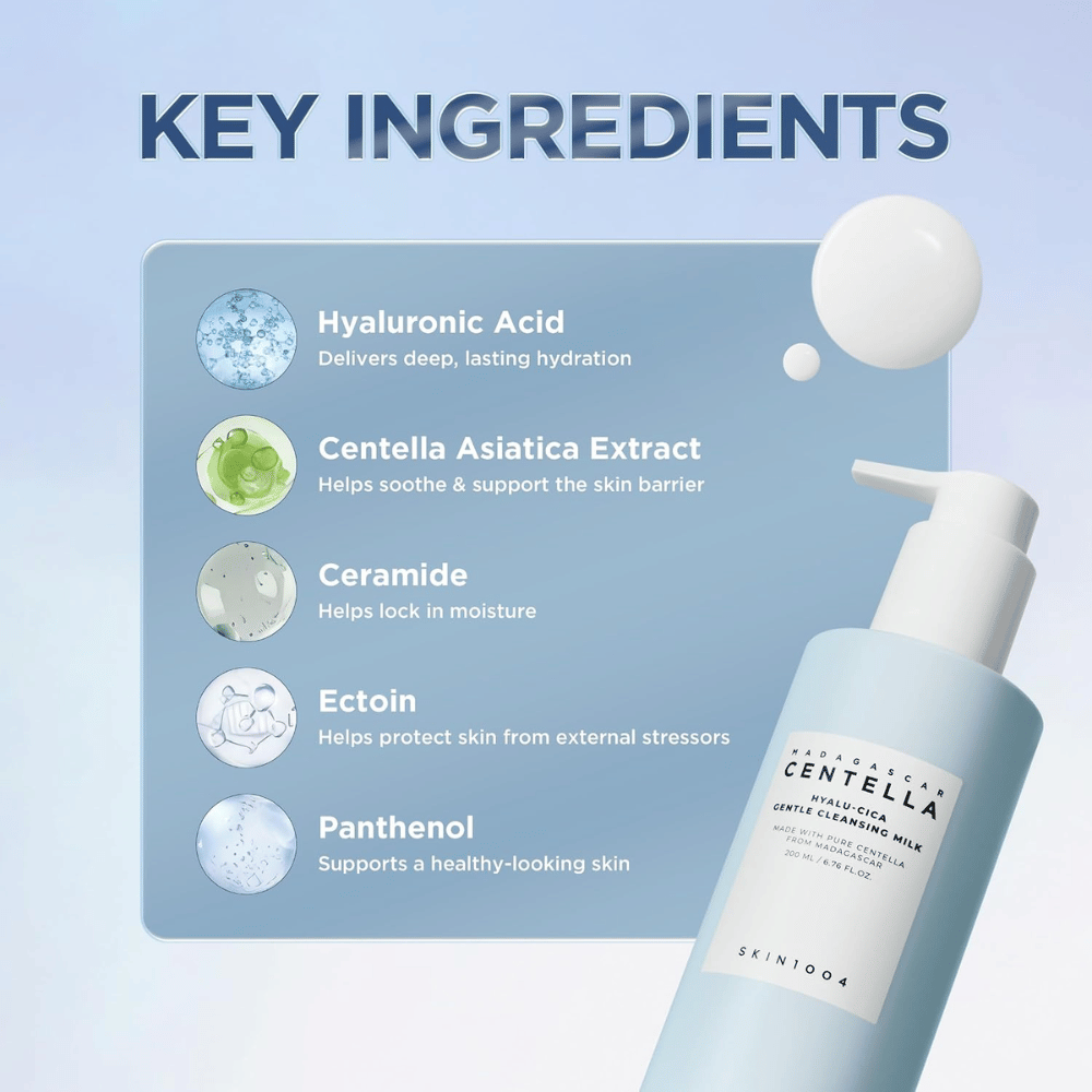 SKIN1004 Madagascar Centella Hyalu-Cica Gentle Cleansing Milk – hyaluronic acid, centella, ceramides, ectoin and panthenol