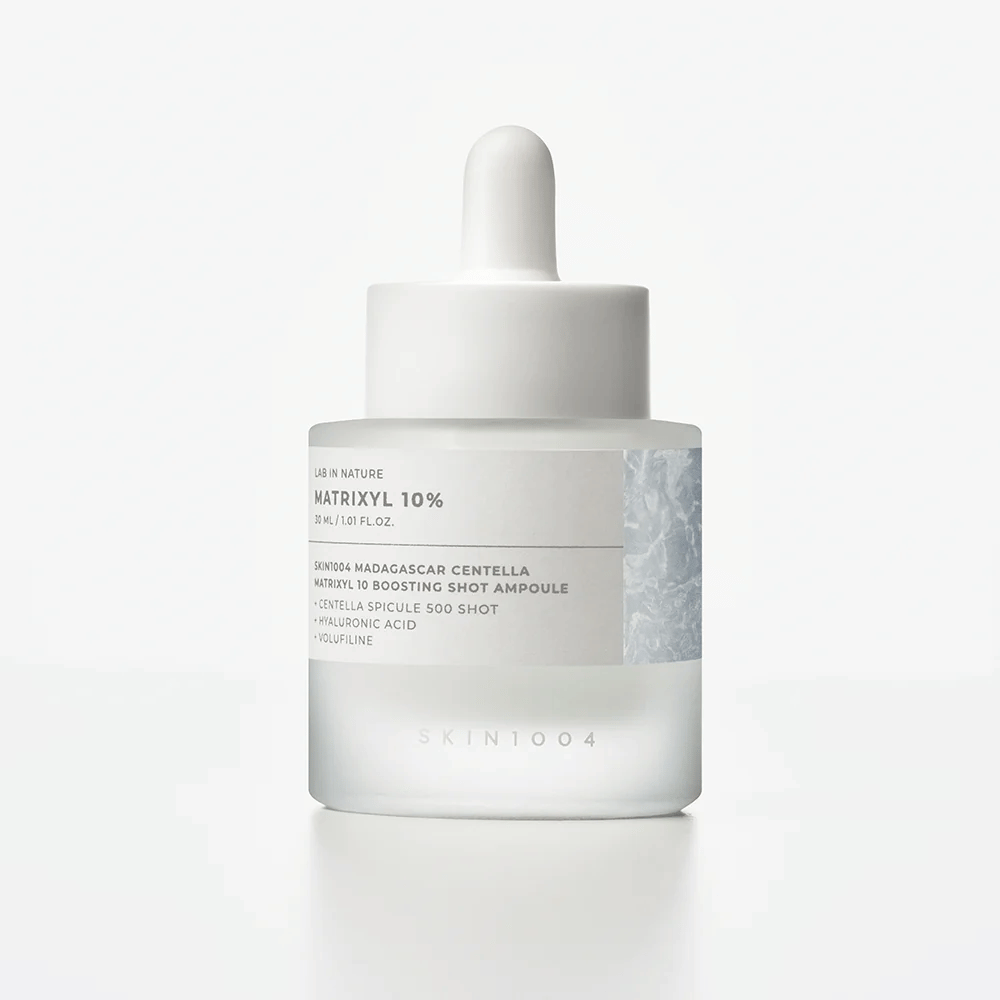 SKIN1004 Madagascar Centella Matrixyl 10 Boosting Shot Ampoule in original packaging – facial serum with Matrixyl 10%, hyaluronic acid, and centella for plumped and smooth skin.