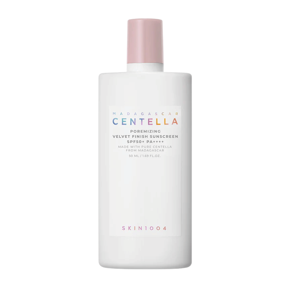 SKIN1004 Madagascar Centella Poremizing Velvet Finish Sunscreen SPF 50+ PA++++ – sunscreen with Centella Asiatica from Madagascar that soothes the skin, reduces shine, and provides high broad-spectrum UV protection.