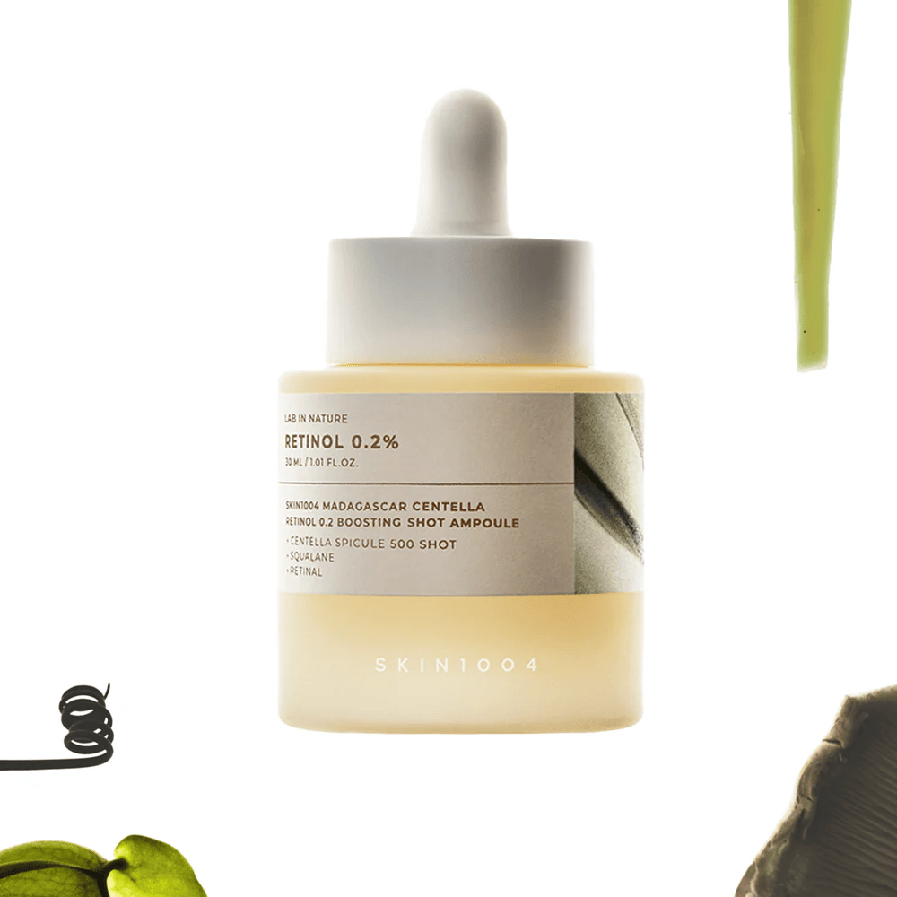 SKIN1004 Madagascar Centella Retinol 0.2 Boosting Shot Ampoule – Korean retinol serum with 0.2% retinol and centella asiatica for improved skin texture, elasticity, and more even skin tone.