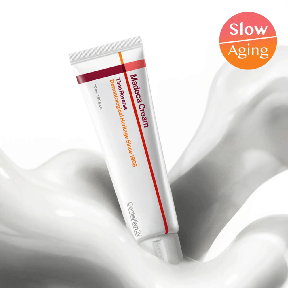 Centellian24 Madeca Cream Time Reverse in cream texture with slow-aging message, developed to soothe the skin, reduce irritation, and support the skin's natural repair process.