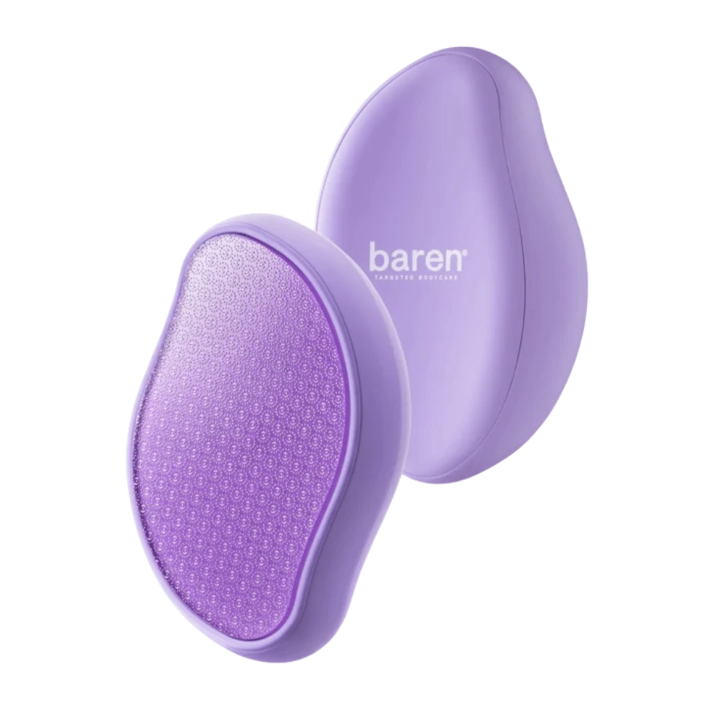 3. Baren Magic Glass Stone Foot File – front and back of a purple foot file with an abrasive surface to soften dry and rough feet