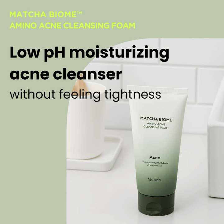 Heimish Matcha Biome Amino Acne Cleansing Foam – hydrating acne cleanser without drying feeling, perfect for daily use