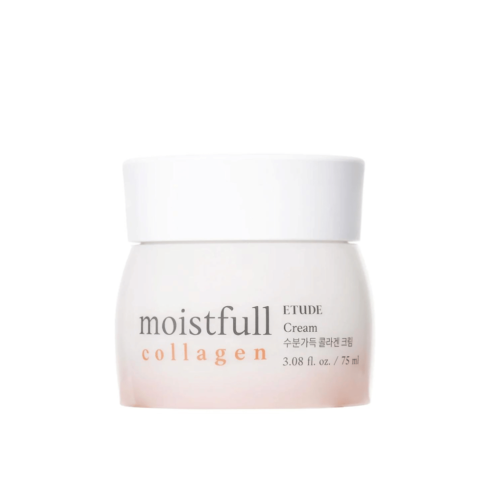 A jar with "Moistfull Collagen Cream" from ETUDE, white background.